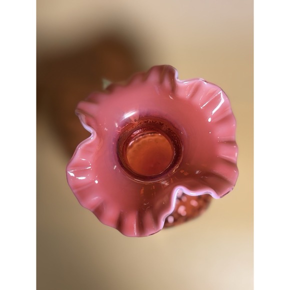 Fenton Art Glass Country Cranberry Vase Ruffled Edge Handcrafted with gold - Picture 9 of 15